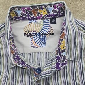 ROBERT GRAHAM Colorful Striped 100% Cotton Mens Casual Dress Shirt - LARGE